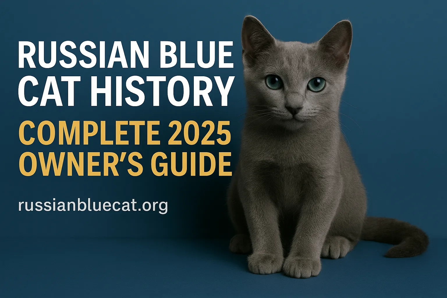 Feature image of Russian Blue Cat with overlay text Russian Blue Cat History Complete 2025 Owner’s Guide